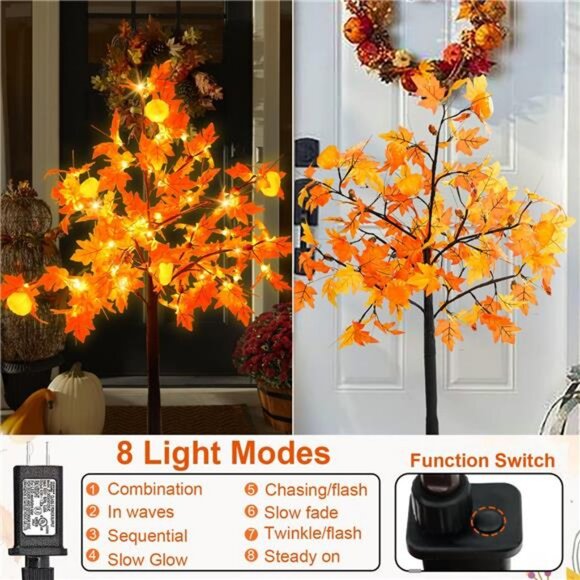 4 Ft Lighted Prelit Maple Tree Thanksgiving Decor 42 Warm White LEDs - Picture 4 of 7